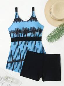 Swim Lushoire 2pcs/Set Summer Spaghetti Strap Gradient & Solid Color Print Elegant Camisole And Panties Bikini Set - Multicolor - View 3