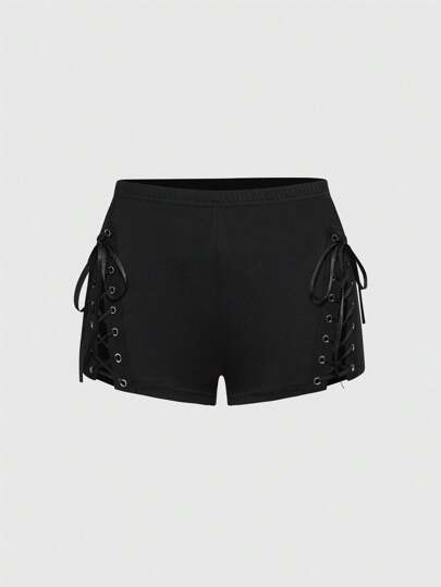Grunge Punk Ultra Low-Waist, Super Sexy Side Lace Up Hollow Out Micro Shorts