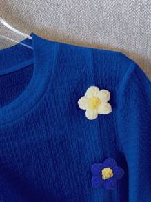 Franclia Áo thun cổ tròn tay ngắn thời trang, áo phông họa tiết hoa 3D - Màu xanh ngọc - Xem 5