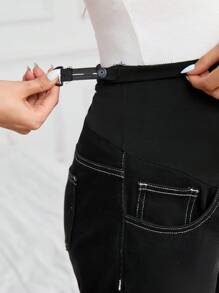 SHEIN Maternity Washed High Waist Straight Leg Jeans - Black - View 7