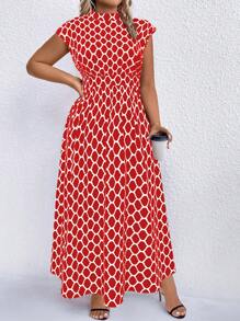 SHEIN Clasi 加大圆点印花立领连衣裙 女式超长款服装