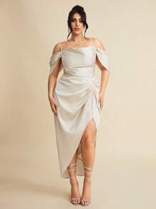 SHEIN BAE Váy dài vừa phải thanh lịch dành cho nữ cỡ lớn, phù hợp cho đám cưới, phù dâu, tiệc tùng, sự kiện cocktail, Ngày của Mẹ, ngày 4 tháng 7, trang phục mùa hè cho phụ nữ, lễ hội âm nhạc, váy tốt nghiệp cho phụ nữ - màu đen - Xem 7