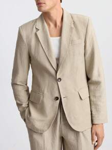 Ontre 2025 Summer Men Solid Lapel Neck Single-Breasted Casual Blazer, Versatile, Breathable, Soft, Urban Chic, Linen, Lightweight Linen Blazer - Apricot - View 7