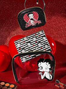 Betty Boop x SHEIN 3件套可爱化妆包、收纳包、旅行整理包、数码产品整理包、多功能收纳包，礼品之选，派对、节日、情人节适用