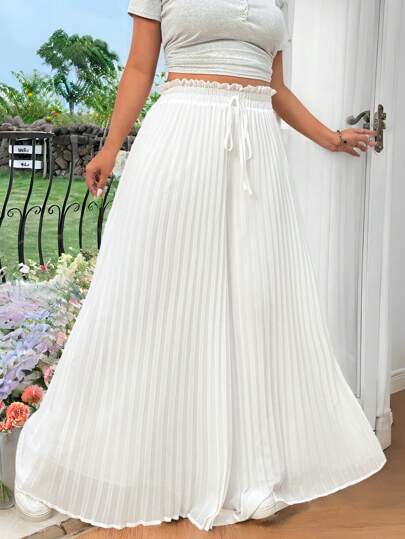 Solflare 白色半透明褶皱休闲宽松大码长裤