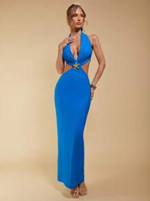 COSMINA Women's Elegant Sexy Backless Long Dress, Suitable For Beach Holiday Women Maxi Dress Prom Dresses For Woman Women Formal - Blue - View 6