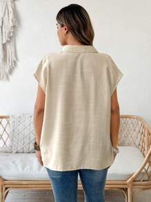Flirla Blusa elegante y casual de talla grande para mujer, cómoda y holgada, de estilo minimalista y liso, con cuello y media cartera, adecuada para primavera, verano, uso diario y vacaciones