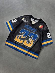 Aesthetic Post 男士时尚街头火焰运动风大号英文印花短款V领短袖T恤，夏季T恤，男士街头T恤，男士时尚T恤。面料舒适，做工精良，适合日常穿着、外出、上学、朋友聚会。可作为送给男朋友和朋友的礼物。 - 彩色 - 查看 2