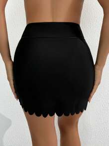 SHEIN Swim 1 Piece Women Summer Vacation Casual Black Adjustable Drawstring Waist Tummy Control High Waisted Skirt Swimwear Beach (Includes Triangle Panty)