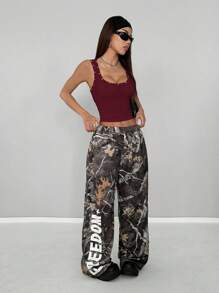 StreetHx Women Rivet Designed Cropped Fitted Tank Top, Streetwear Style, Autumn - Burgundy - View 3