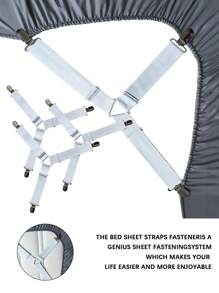 4Pcs/Set Triangle Quilt Holders, Metal Clip Adjustable Elastic Band Quilt Fixing Tool, Practical Invisible Anti-Slip Sheet Straps, Suitable For Sofa Cushions, Quilt Sheets, Home Textiles, Household Items-White