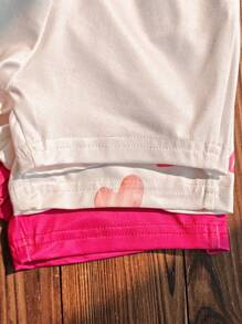 6 paquets Ensemble débardeur sans manches et shorts avec imprimé cœur pour bébé fille, tenue casual assortie convenant pour toutes les occasions en été - Multicolore - Voir 6