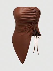 Flirla 2pcs Crop Top And Drawstring Mini Skirt Set - Brown - View 3