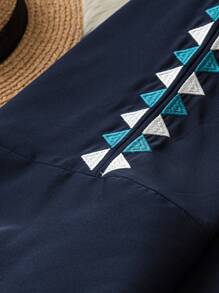 Al Najma 女士几何图案长袖宽松阿拉伯长袍夹克 - 藏蓝色 - 查看 4