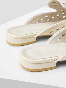 MOTF PREMIUM LASER PERFORATED SLIP-ON MULES, SQUARE TOE FLATS - Apricot - View 6