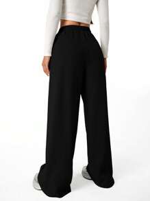 SHEIN Tween Girls Bow Graphic Loose Straight Leg Sweatpants, Suitable For Casual And Commuting Wear - Black - View 2