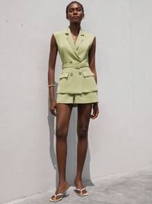 Aveloria Modichic European & American Style Fashion Casual Belted Vest + Shorts Women Suit Set