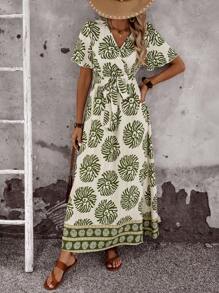 EMERY ROSE Plus Size Women Full Print Dress, Casual Vacation Style - Multicolor - View 4