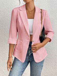 Franclia Chaqueta de blazer informal de unicolor para mujer, estilo para el trayecto de primavera y verano - Rosa - Ver 6