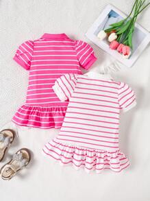 Souflis Souflis 2 Packungen Baby Mädchen, süßes und modisches Polo-Kragen gestreiftes Kleid, geeignet für Sommer, Urlaub und Reisen