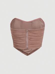 SHEIN MOD Ruched Bandana Hem Mesh Tube Top - Dusty Pink - View 2