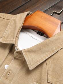 Manfinity Homme Men's Casual Distressed Washed Denim Shirt Men's Casual Shirts - Khaki - View 3