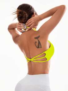 Easithlete Women Neon Green Crisscross Back Daily Fitness Sports Bra - Yellow - View 6