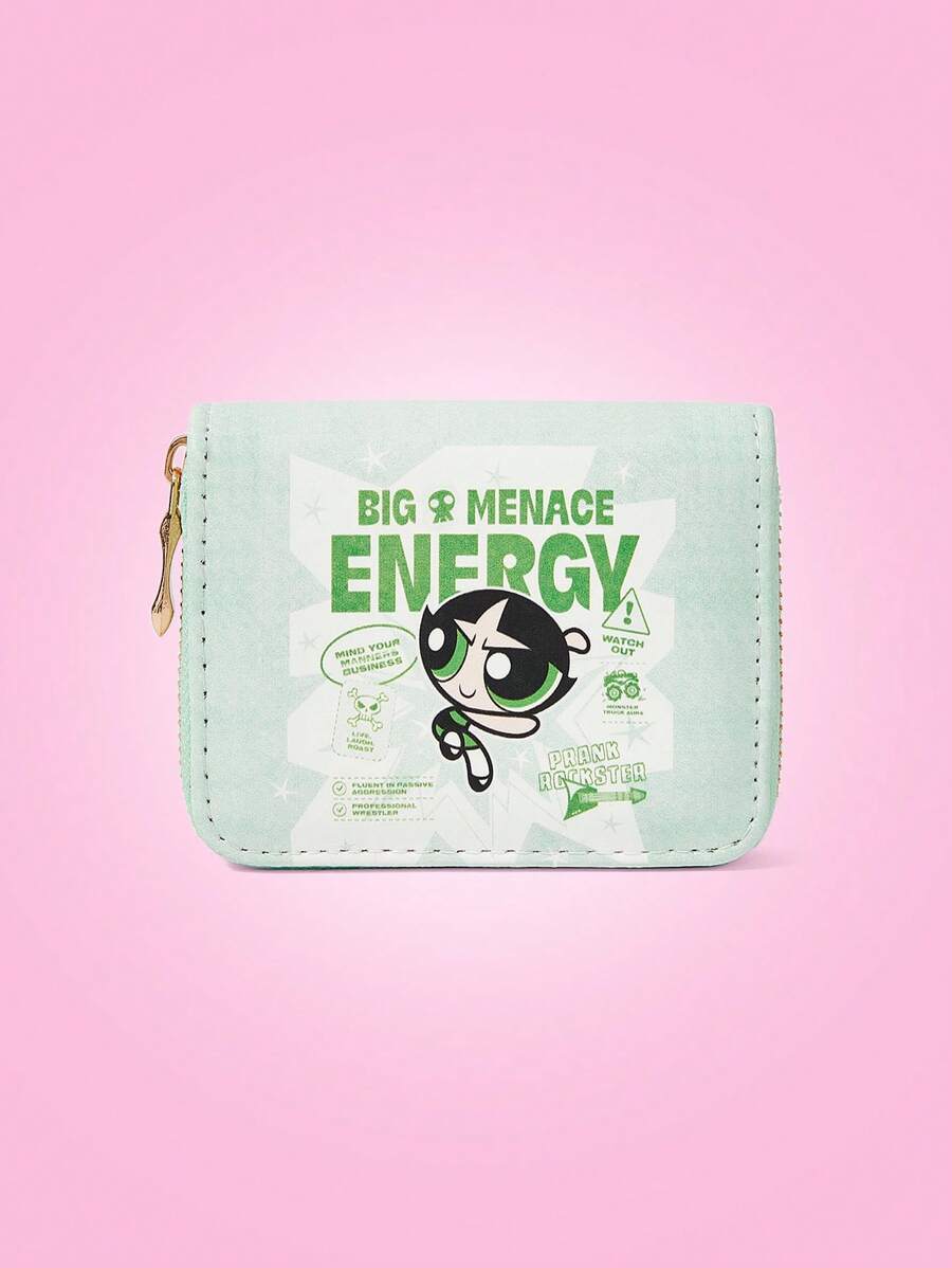 THE POWERPUFF GIRLS X SHEIN 1pc Fashionable Skull & Buttercup Pattern Compact Wallet - Multicolor - View 1