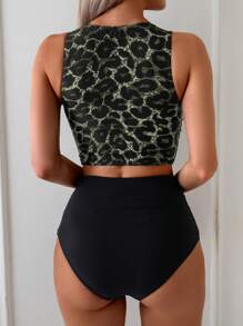Swim Lushoire Women's Leopard Print Knotted Front Tankini Swimsuit Set - Multicolor - View 2