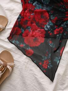 SHEIN VCAY Plus Size Vrouwen Levendige Bloemenprint Asymmetrische Zoom Bandeau Top