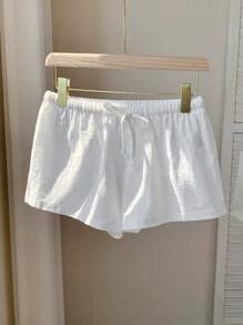 Comfortcana Women's Solid Color Drawstring Waist Loose Casual Shorts - White - View 5