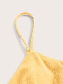 SHEIN EZwear 女士休闲黄色编织细肩带长裙，夏季 - 黃色 - 查看 3