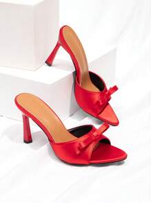 CUCCOO CHICEST New Fashionable Versatile Rhinestone Bow Strap Stiletto Heel Sandals - Red - View 1