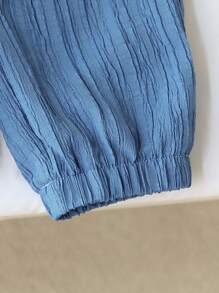 SHEIN 2 件套年轻男孩休闲韩版短袖衬衫和锥形裤套装，适合日常穿着，春夏季 - 藍色 - 查看 7