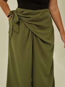Auralis 大码女装春夏时尚优雅舒适独特设计绿色吊带阔腿裤、女式下装、海滩度假装、女式巡航装、曲线裤、女式早午餐装、办公室装、老钱风格女装 - 綠色 - 查看 5