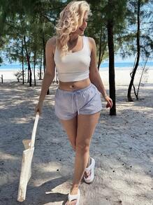 SHEIN EZwear 休閒簡約純色大碼女士背心，適合夏季穿著 - 白色 - 查看 6