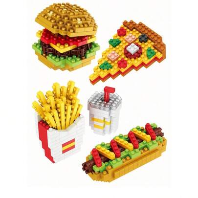 525 khối xây dựng mini: Đồ chơi chuỗi đồ ăn nhanh với mô hình 3D - Hamburger, Khoai tây chiên, Xúc xích, Pizza - Quà tặng sáng tạo DIY cho trẻ em và người mới bắt đầu