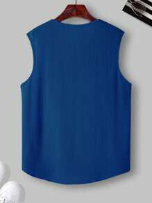 Manfinity Homme Men's Summer Casual Solid Color Notched-Neck Tank Top Men Muscle Shirts Men Sleeveless Men Tops Sleeveless, Holiday - Blue - View 2