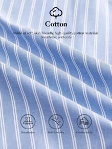 Ontre 2025 Spring/Summer Front Button Short Sleeve Pocket Striped Casual Shirt, Versatile, Breathable, Soft, Contrasting Stripes, Sunny Stylish - Baby Blue - View 9