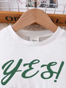 2 Peças/Conjunto Camiseta com Estampa Gráfica + Legging Casual para Meninas Pré-Adolescentes - Verde Escuro - Visão 5