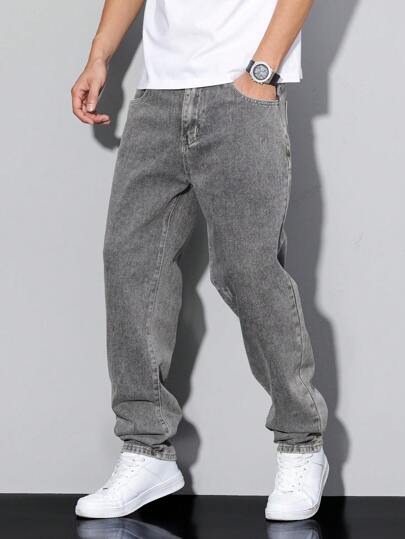 Manfinity Homme Men's Plus Size Loose Straight Fit Casual Pockets Jeans