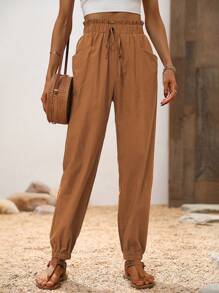 Breezaya Vacation Casual Solid Color Jogger Pants Fall Cloth For Women - Mustard Yellow - View 6