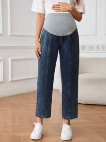 SHEIN Maternity Casual Daily Washed Adjustable Waist Jeans - Medium Wash - View 4