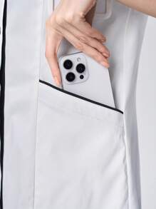 Scrubzie Anti-Wrinkle White & Black Contrast Lab Coat / White Coat For Women - White - View 7