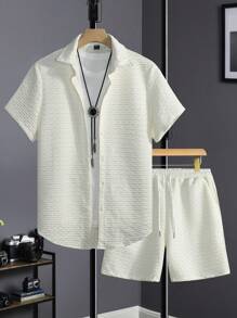 Manfinity RSRT Conjunto de camisa de manga corta y pantalones cortos de unicolor para hombre, conjunto de verano elegante - Multicolor - Ver 6