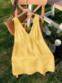 SHEIN EZwear Yellow Woven Women Short Dress, Fashionable For Summer,Summer Dresses For Women - Yellow - View 6