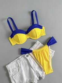 Swim Basics Minimalist Strap Swim Top & Triangle Swim Bottoms, Stylish Swimsuit Set For Summer - Multicolor - View 4