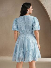 Anewsta Ladies' Plus Size Spring/Summer Mesh Embroidered Music Festival Bubble Sleeves Blue St. Patrick's Day Dress Festival, Casual, Vacation, Holiday, Elegant, Date Night, Beach - Blue - View 2