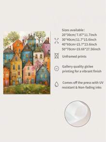 1pc Whimsical Rural Canvas Print - Charming Colorful House Illustration, Wall Art Decor For Home And Bedroom, Frameless Canvas Painting - Multicolor - View 8