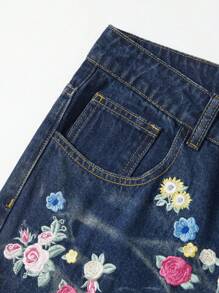 ROMWE MEN Men's Floral Print Side Pocket Wide Leg Loose Casual Jeans, Vacation - Blue - View 4